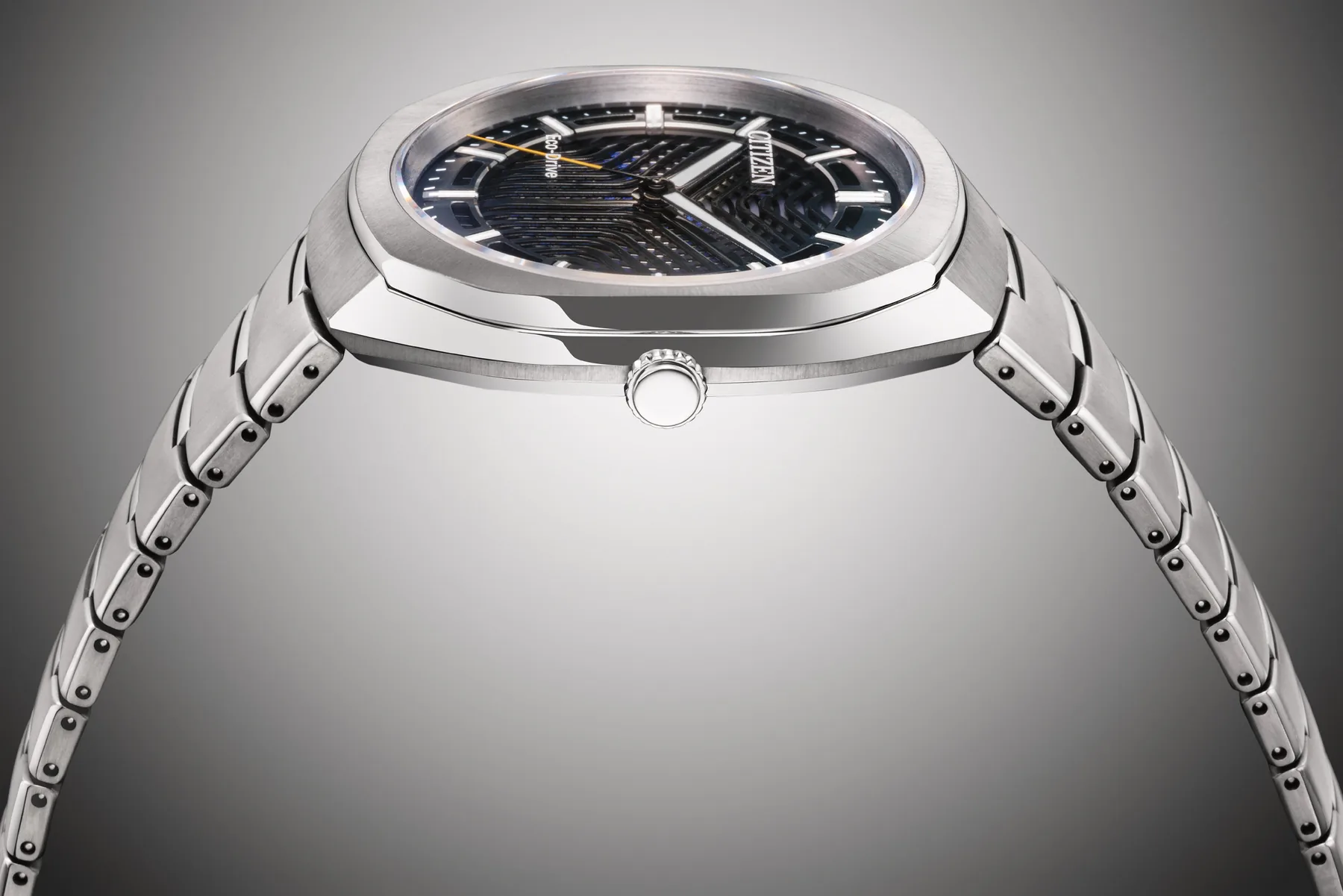 Eco-Drive PHOTON BJ6560-53W in profile, showing the slitted multi-layer dial